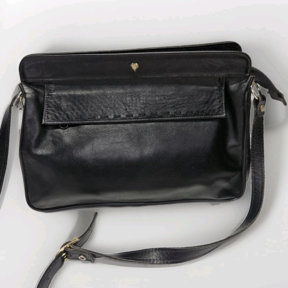 Vintage Genuine Leather Black Handbag Purse Satchel Tote Womens Bag Korea Made